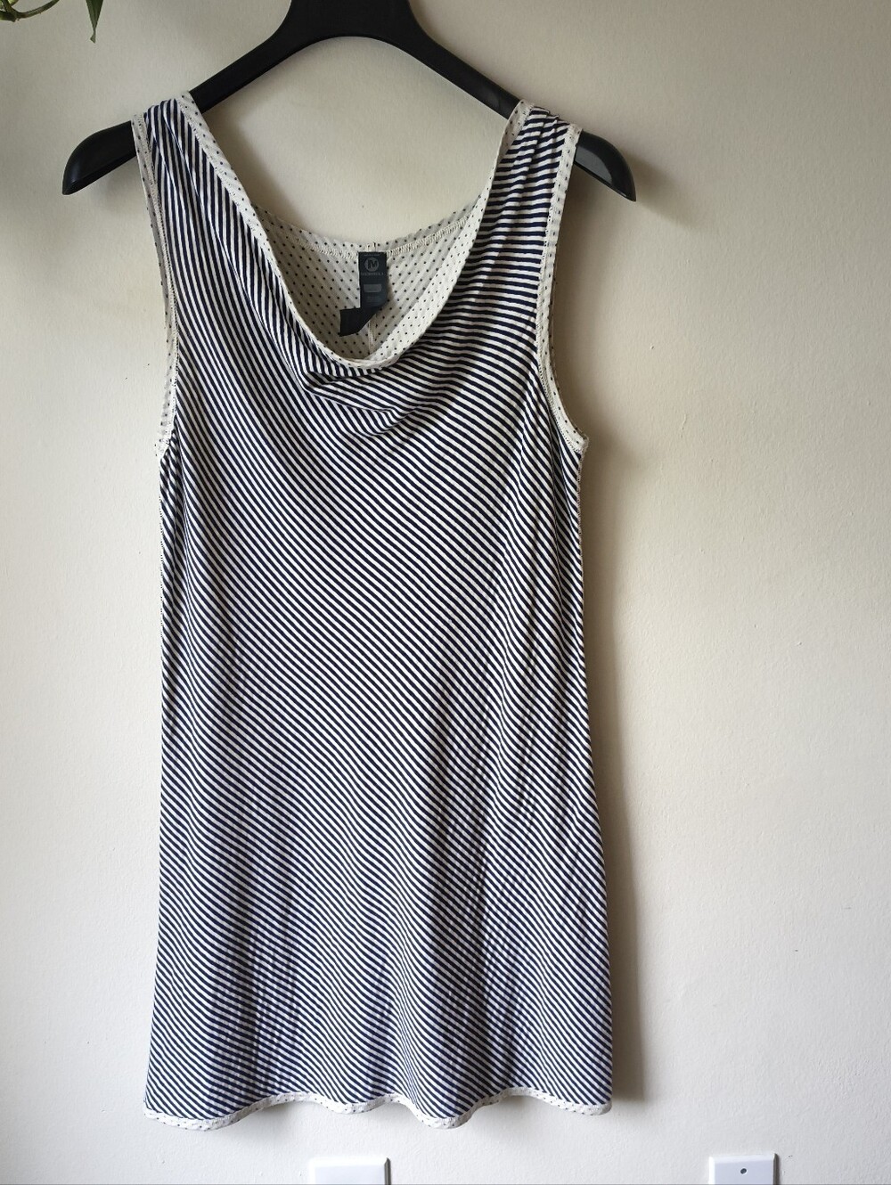 Merrell Blue White Striped Cowl Neck Sleeveless Tank Dress Size Medium